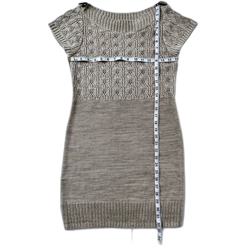 HeartSoul Y2K Knitted Crocheted Cap Sleeve Sand Color Button Sweater Dress SZ S - Picture 12 of 13